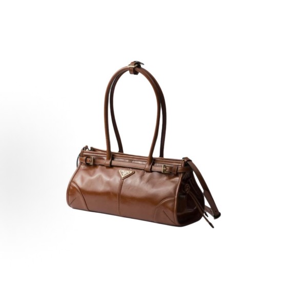 PRADA Bonnie Enamel metal triangular logo handbag, medium-sized women\'s rosewood